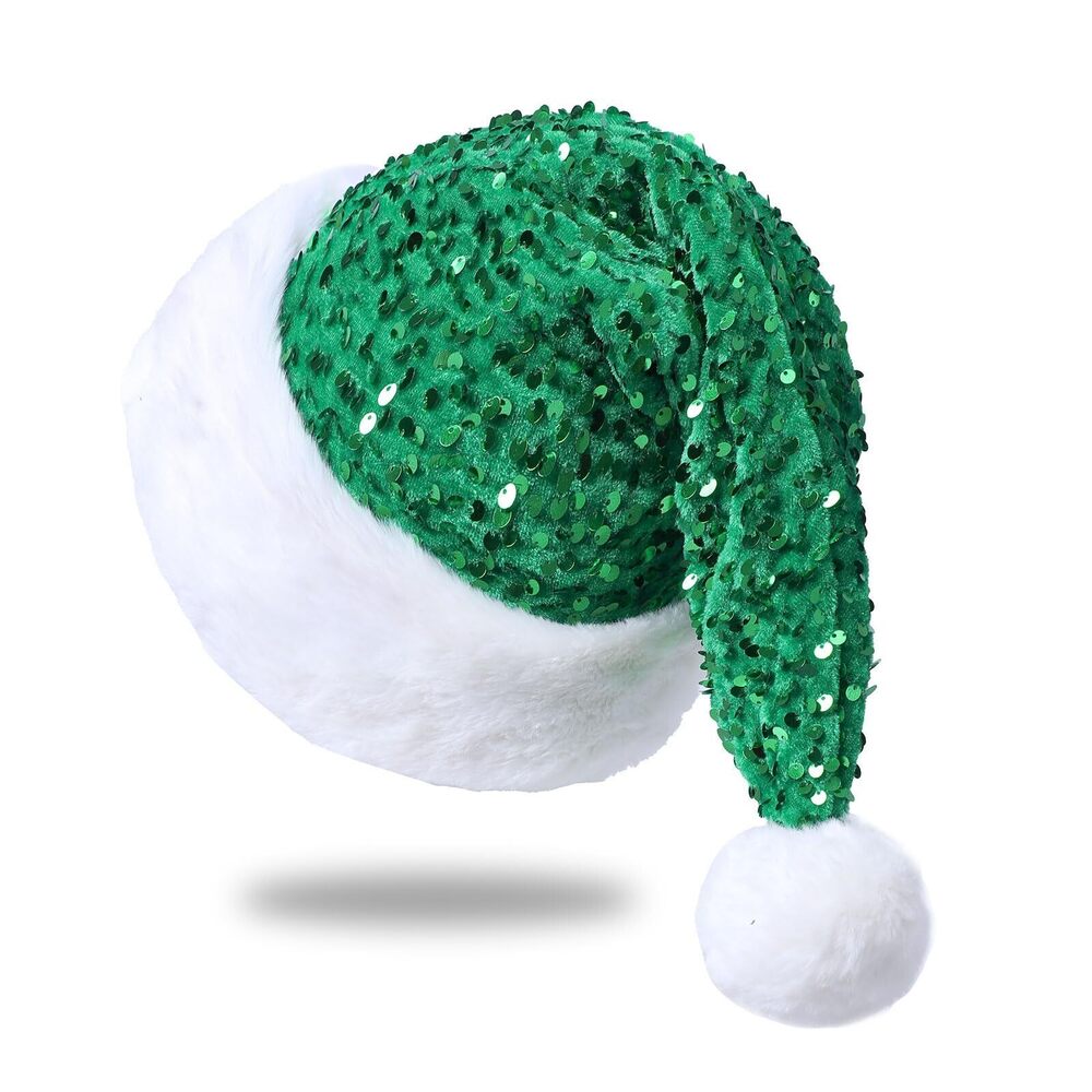 7672 Sequin Santa Hat for Adults with Shiny Sequin and Fluffy Pompom, Party